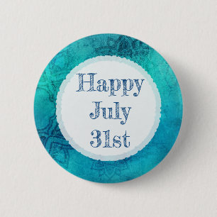 Badge Rond 5 Cm Joyeux 31 Juillet Bouton Mandala Bleu