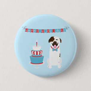 Badge Rond 5 Cm Joyeux 4 Juillet Chien Rouge Blanc Bleu