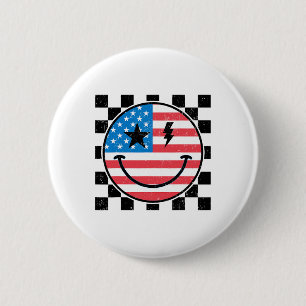Badge Rond 5 Cm Joyeux 4 juillet Super Sourire Face Rouge Blanc Bl