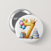 Badge Rond 5 Cm Joyeux 7ème Anniversaire (Devant & derrière)