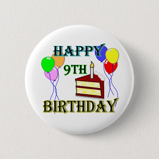 Badge Rond 5 Cm Joyeux 9ème anniversaire avec le gâteau, les (Devant)