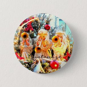 Badge Rond 5 Cm joyeux anges de noël trompant