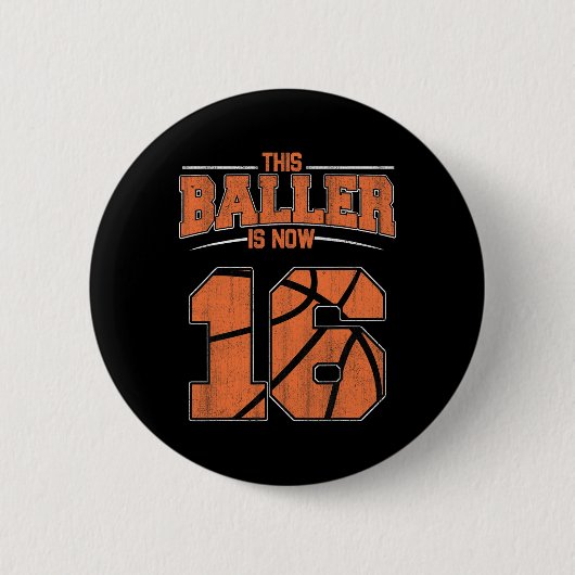 Badge Rond 5 Cm Joyeux anniversaire 16 ans garçons de basket-ball  (Devant)