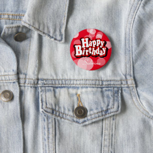 Badge Rond 5 Cm Joyeux anniversaire à Red Bokeh