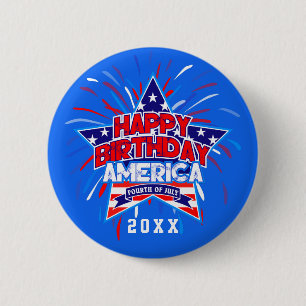 Badge Rond 5 Cm Joyeux anniversaire Amérique 4 juillet indépendanc