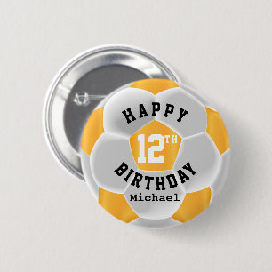 Badge Rond 5 Cm Joyeux anniversaire - Bal de football jaune or