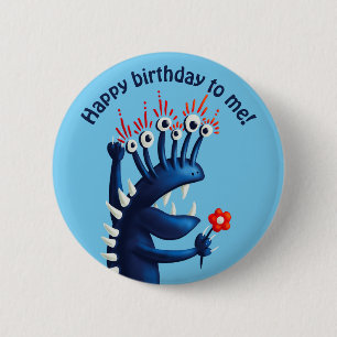 Badge Rond 5 Cm Joyeux anniversaire bleu drôle enfants monstre