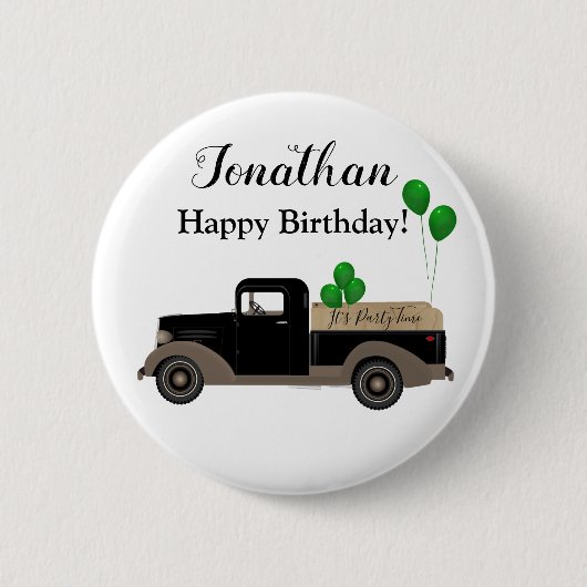Badge Rond 5 Cm Joyeux Anniversaire Camion Balloons Bouton Épingle (Devant)