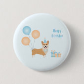 Badge Rond 5 Cm Joyeux Anniversaire Chien Corgi (Devant)