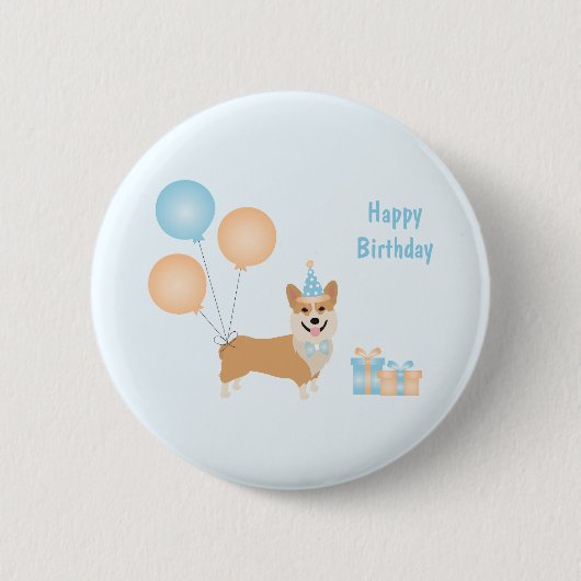 Badge Rond 5 Cm Joyeux Anniversaire Chien Corgi (Devant)