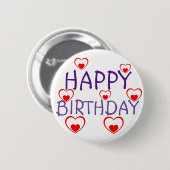 Badge Rond 5 Cm Joyeux Anniversaire Coeurs rouges (Devant & derrière)