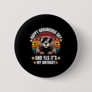 Badge Rond 5 Cm Joyeux Anniversaire de la Marmotte Rétro