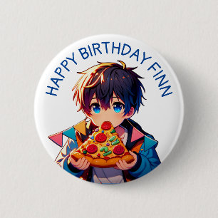 Badge Rond 5 Cm Joyeux Anniversaire   Fête d'anniversaire pizza d'