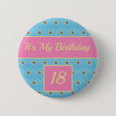 Badge Rond 5 Cm Joyeux Anniversaire Floral or/ rose/ bleu design (Devant)