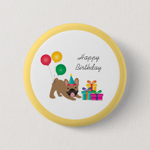 Badge Rond 5 Cm Joyeux anniversaire Français Bulldog coloré