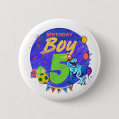 Badge Rond 5 Cm Joyeux anniversaire garçon 5e anniversaire Dinosau (Devant)