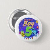 Badge Rond 5 Cm Joyeux anniversaire garçon 5e anniversaire Dinosau (Devant & derrière)