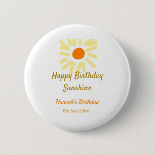 Badge Rond 5 Cm Joyeux anniversaire jaune orange soleil d'annivers