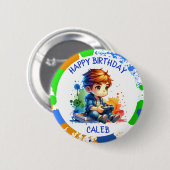Badge Rond 5 Cm Joyeux Anniversaire Jeu de garçon Personnalisé Ann (Devant & derrière)