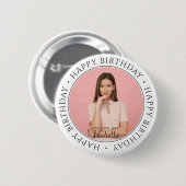 Badge Rond 5 Cm Joyeux Anniversaire Moderne Simple Personnalisé Ph (Devant & derrière)