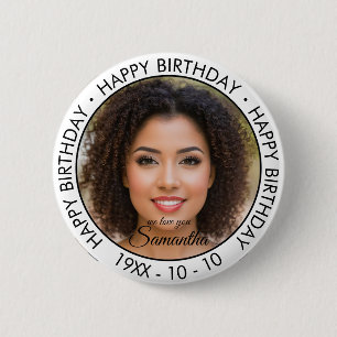 Badge Rond 5 Cm Joyeux anniversaire moderne simple photo personnal