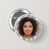 Badge Rond 5 Cm Joyeux anniversaire moderne simple photo personnal (Devant & derrière)