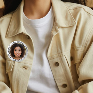 Badge Rond 5 Cm Joyeux anniversaire moderne simple photo personnal