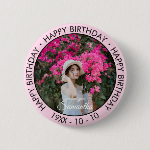 Badge Rond 5 Cm Joyeux anniversaire moderne simple photo personnal