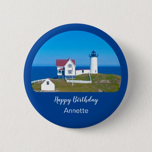 Badge Rond 5 Cm Joyeux Anniversaire Nubble Phare (Devant)