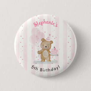 Badge Rond 5 Cm Joyeux Anniversaire Ourson