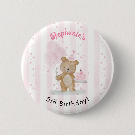 Badge Rond 5 Cm Joyeux Anniversaire Ourson (Devant)