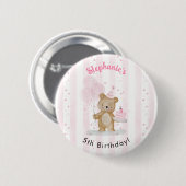 Badge Rond 5 Cm Joyeux Anniversaire Ourson (Devant & derrière)