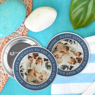 Badge Rond 5 Cm Joyeux Anniversaire Père Photo Bleu Meilleur Papa 