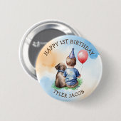 Badge Rond 5 Cm Joyeux anniversaire personnalisé | Bébé et chiot (Devant & derrière)