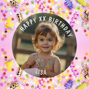 Badge Rond 5 Cm Joyeux Anniversaire Personnalisé Photo Nom et Âge