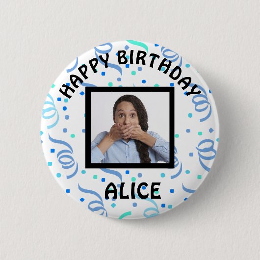 Badge Rond 5 Cm Joyeux Anniversaire Photo Confetti (Devant)