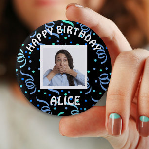 Badge Rond 5 Cm Joyeux Anniversaire Photo Confetti