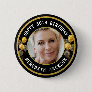 Badge Rond 5 Cm Joyeux Anniversaire Photo Personnalisée Élégante