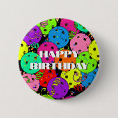 Badge Rond 5 Cm Joyeux Anniversaire Pickleball Ballons Confetti No (Devant)