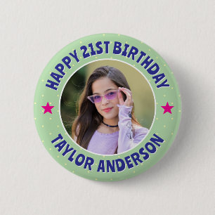 Badge Rond 5 Cm Joyeux Anniversaire sur mesure motif à pois avec p