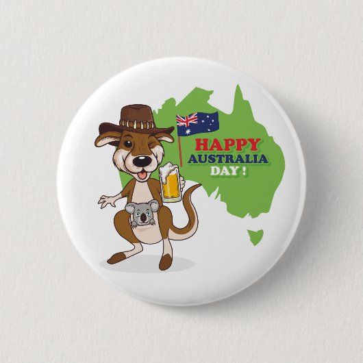 Badge Rond 5 Cm Joyeux Australia Day Kangaroo Koala (Devant)