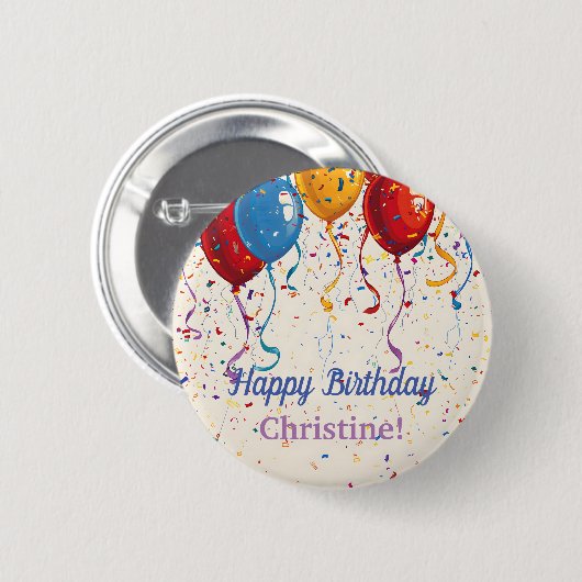 Badge Rond 5 Cm Joyeux Ballons d'anniversaire Conception personnal (Devant & derrière)