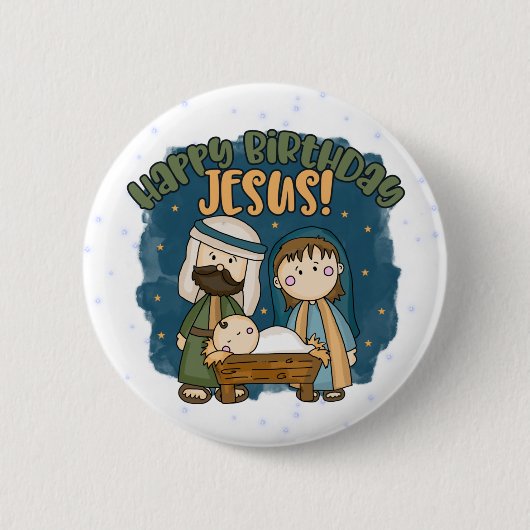 Badge Rond 5 Cm Joyeux Bouton Jésus Anniversaire (Devant)