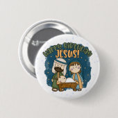 Badge Rond 5 Cm Joyeux Bouton Jésus Anniversaire (Devant & derrière)
