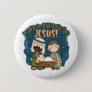 Badge Rond 5 Cm Joyeux Bouton Jésus Anniversaire