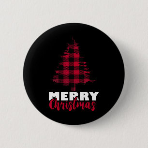 Badge Rond 5 Cm Joyeux Buffalo de Noël Plaid Arbre de Noël Noël No