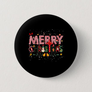 Badge Rond 5 Cm Joyeux Buffalo de Noël Plaid Red Père Noël Famille