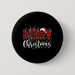 Badge Rond 5 Cm Joyeux Buffalo de Noël Plaid Red Père Noël Family