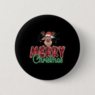 Badge Rond 5 Cm Joyeux Buffalo de Noël Plaid Red Père Noël Reindee