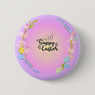 Badge Rond 5 Cm Joyeux Bunny de Pâques Outline Joli Pastel